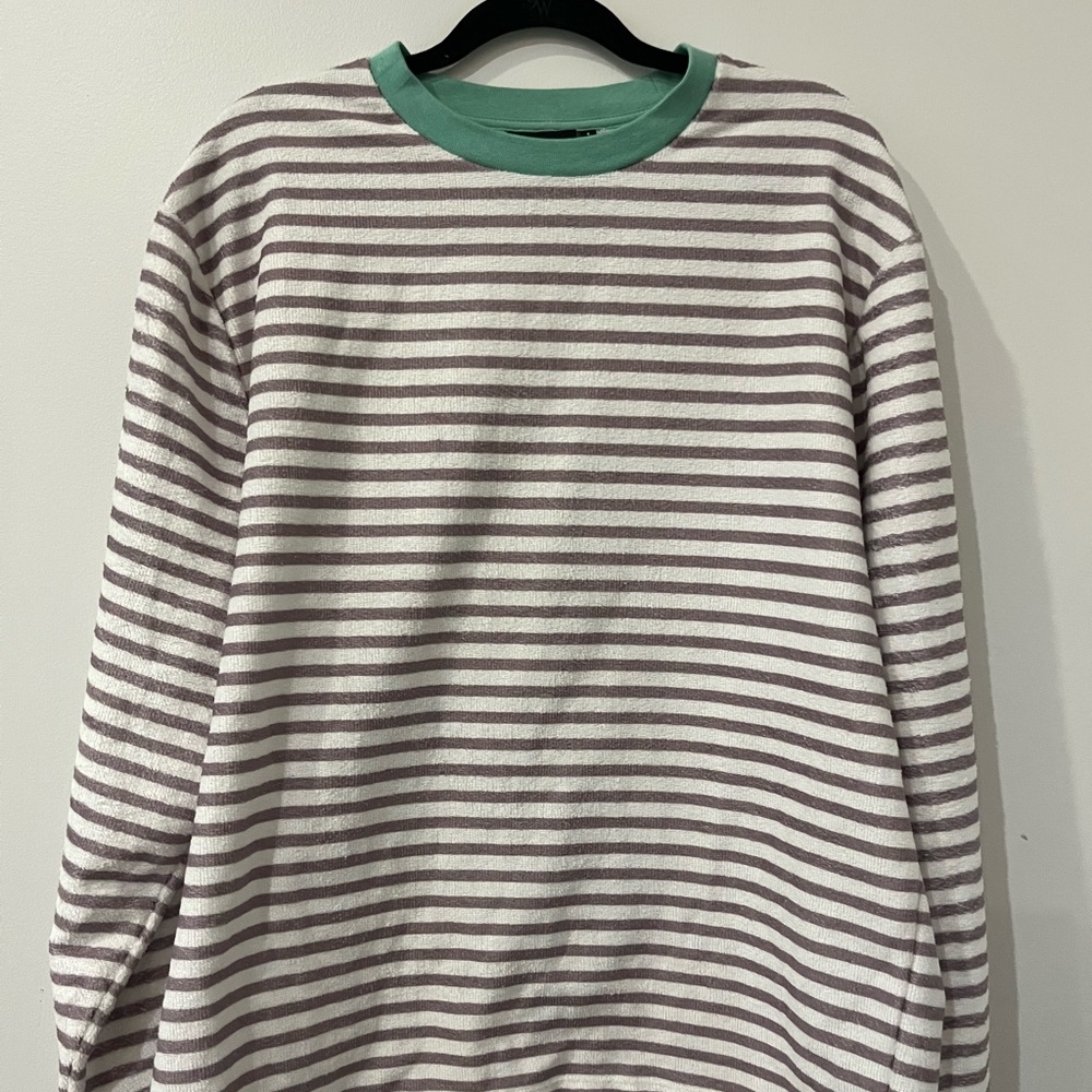 ASOS Striped French Terry Long Sleeve Tee - White & Lavender - Sz Medium